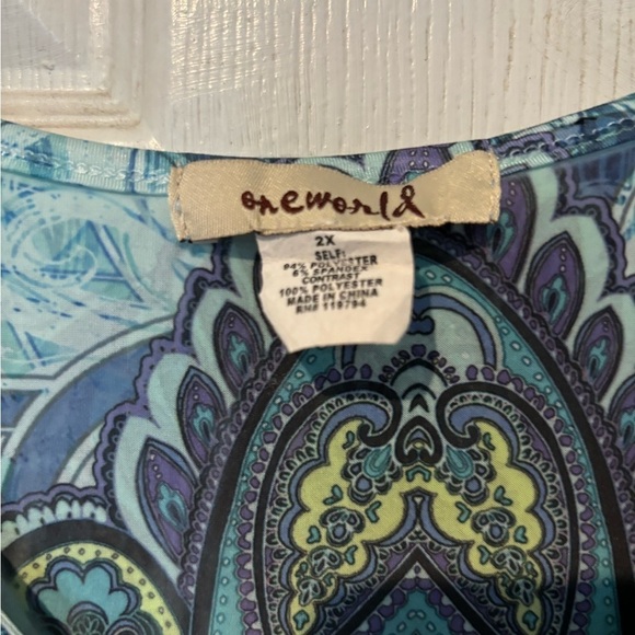 NWOT One World Knit Top With Butterfly Style Chiffon Sleeves - Picture 4 of 7